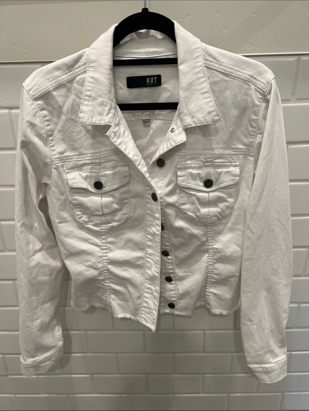 Kut from the Kloth White Cropped Denim Jacket